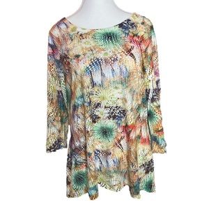 Reves Collection Colourful Textured 3/4 Sleeve Top- size XL